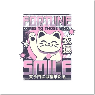 Japanese proverbs, fortune comes to those who smile. Posters and Art